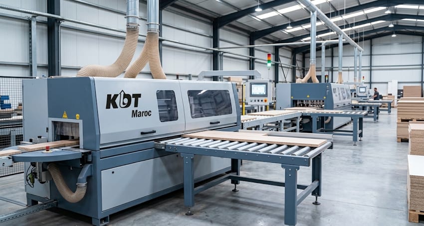 Ligne de production automatisée de meubles en bois avec plaqueuse de chants et perceuse CNC