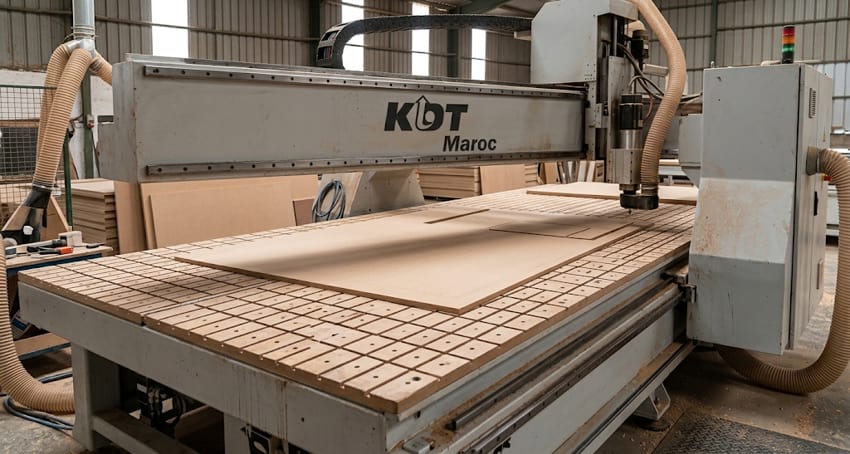 Table à dépression d'un centre d'usinage nesting pour maintien des panneaux MDF